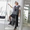 Skirts XITAO Mesh Hollow Out Print Letter Long Skirt Women Tape Elastic Waist Black Casual Aline Summer Korea WLD1084 Z230706