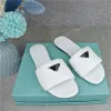 Med Box Clearance Sale 9.9USD Women Summer Slippers Sandaler Slides Shoes Ladies Flip Flops Leather Flats P Triangle Mark Zu