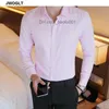Fritidsskjortor för män, Höst-koreansk stil, Fritidsskjortor för män Långärmade, nedfällbar krage Button Down Normal passform Vit Svart Socialskjorta Z230707