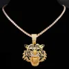 HipHop Tigre Pendentif Collier pour Hommes Femmes Iced Out Chaînes À Maillons Cubains De Luxe Cristal Cubain CZ En Acier Inoxydable Colliers Bijoux L230704