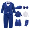 Suits Baby Boy Wedding Suit Infant Formal First Birthday Tuxedo Toddler Photography Outfits Ceremony Blessing Christmas Costume 4pcsHKD230704