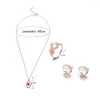 Pendant Necklaces 3 Pieces Women Lady's Shiny Gemstone Necklace Studs Earrings Rings Gifts