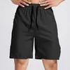 Men's Shorts Summer Fitness Sports Leisure Solid Black Short Male Swim Trunks Five-Point Pants Drawstring Wide Stretch Panties