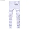 Jeans för män GODLIKEU Vita Jeans för män Ripped Distressed Black Skinny Denim Hip Hop Stretch Byxor med knappar Z230711