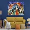 Pittura astratta colorata su tela Animali fatati Franz Marc Art Opera d'arte artigianale unica Decorazioni per la casa