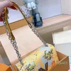 Flowers Chain Bag Women Crossbody Messenger Bag Flap Shoulder Bags Handbag Purse Leather Twist Lock Tote Bag Gold Hardware Print Handle Yellow Flower Pattern Pouch