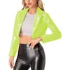 Women's Jackets Club Party Wet Vinyl Leather Lapel Collar Sexy Lady Shiny PVC Long Sleeve Crop Coat DJ Stage Show Streetwear