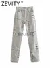 Spodnie damskie Capris Zevity moda damska gazeta drukuj proste spodnie kobiece elegancki zamek błyskawiczny z kieszeniami łatka wąskie długie spodnie P303 J230705