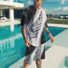 メンズジャージ夏 Tシャツセット 2 ピース 3D 印刷クリエイティブパターンファッションストリートビーチ特大ラウンドネックスポーツウェア