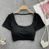 T-shirt da donna T-shirt modale dolce da ragazza T-shirt con reggiseno T-shirt imbottite a maniche corte Lady Colletto quadrato elasticizzato Top crop solidi