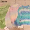 Женские свитера Neploe o Nece Beasuging Shiny Sweater Y2K с длинным рукавом градиент тяга