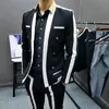 Men's Suits Blazers Trajes De Hombre Contrast Stripe Blalck White Suit Male Wedding Groom Spring Disguised Men Slim Stage Outfit Party 230705