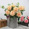 Flores decorativas 6pcs! Real Touch 2 cabeças longo ramo/caule látex rosa mão sentir/feltro alta simulação casamento artificial