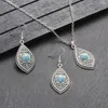 Necklace Earrings Set Ethnic Turquoises Vintage Silver Plated Flower Water Drop Sets Female Jewelry