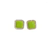 Stud Earrings 2023 Personality Simple Rhinestones Geometric Shea Green Korean Fashion Girl Women's Jewelry Accessories