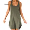 Casual Dresses Women Sleeveless Loose Solid Dress Summer Swing Mini Sundress Shirtdress