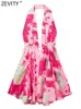 Sukienki na co dzień Zevity kobiety Vintage geometryczny totem kwiatowy Print Halter Mini sukienka damski szykowny letni zasznurowany bez pleców Casual Vestidos DS1844 J230705