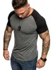 قميص الرجال tirt tee color block Raglan Sleeve Crew Neck Plus size Sports Sports Fitness Short Sleeve Apparel Sports Grases Muscle