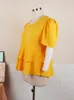 Women's Plus Size TShirt 4XL Women Blouses Lantern Short Sleeve Ruffles Tops for Ladies Office 2023 Summer Yellow Purple African Fashion Shirts 230705