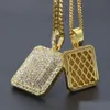 Pendant Necklaces Hip Hop Mens Rhinestone Square Necklace Gold Filled Blingbling Military License Charm Cuban Chain For Man Hip-Hop Dhhal