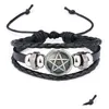 Braccialetti con ciondoli Antico Egitto Pentacolo Segno misterioso per donna Uomo Vintage Retro Pentagramma Bracciale avvolgente in pelle Gioielli di moda Dro Dhwet