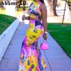 Women's Plus Size Pants Tie Dye Dress Crop Top 2 Piece Set 4XL Summer Sexy Tank Long Body Ski Club Clothing Bandage 230705