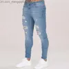 Herenjeans Heren gescheurde jeans voor heren Casual Zwart Blauw Skinny slim Fit Denim Broek Biker Hip Hop Jeans met sexy Holel Denim Broek Z230706