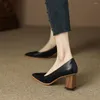 Sapatos sociais femininos bombas 2023 outono elegante bico fino pu feito à mão escritório senhora salto alto calçado preto tamanho 40