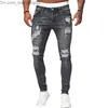 Jeans pour hommes Mode Hommes Jeans Trou Bleu Skinny Jeans Simple Fermeture Éclair Pantalon Serré Respirant et Confortable Menfolk Pantalon Z230707