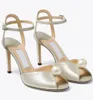 Zarif V-Cut Peep Toe Bridal Sandalet Ayakkabıları Beyaz İnci Kadınlar Sacora Yüksek Topuklu Açık Ayak Parmağı Pompaları Düğün Gladyatör Sandalyas EU35-43 Kutu