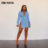 Robes décontractées de base CM YAYA femmes élégantes côté haut fendu à manches longues robe chemise à simple boutonnage pour l'été printemps Sexy mode 230705