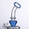 Wholesale Klein Recycle Glass Dab Rig Smoking Flower Water Pipe 14.4mm Thick Base Blue Smoking Rig Hookah Beaker with Glass Bowl Portable 7.48 inch Bubbler