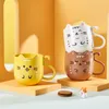 かわいい猫のマウスウォッシュカップ、歯ブラシカップ、漫画の厚みのある洗濯カップ、家族旅行