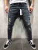 Herrjeans Mode Herrjeans Straight Slim Fit Biker Jeans Byxor Distressed Skinny Ripped Destroyed Denim Jeans Tvättade Hiphop Byxor Z230707