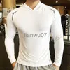 T-shirt da uomo T-shirt da uomo da palestra Casual manica lunga Slim Tops T-shirt elastica Sport Fitness Sottile Comfort Traspirante Quick Dry Con cappuccio J230705