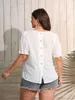 Women's Plus Size TShirt Finjani Button Detail Schiffy Blouse Women Short Sleeve Hollow Oversized Tshirt Summer Casual Temperament Top 230705