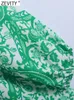 Casual Dresses ZEVITY Women Fashion Paisley Floral Print Belt Mini Shirt Dress Female Chic Casual Big Swing Hem Pleat Green Vestidos DS9353 J230705