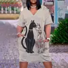 カジュアルドレス夏のファッションアフリカ黒人ガールプリントドレス女性半袖セクシーなメラニン自由奔放に生きる V ネックルーズポケット
