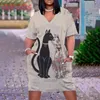 Vestidos Casuais Moda Verão Africano Menina Negra Vestido Estampado Feminino Manga Curta Sexy Melanina Boho Decote em V Bolsos Soltos