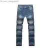 Jeans pour hommes Jeans skinny pour hommes Biker Men Runway Distressed Slim Denim élastique Jeans noirs lavés pour Blue Hight Quality Z230711