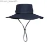 Chapéus largos e largura chapéus moda de verão chapéu de verão masculino de cowboy de pesca ao ar livre malha de praia de praia respirável Anti -UV Sun Cap grande em abdomínio Z230706