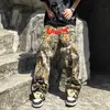 Herenbroek Brief Handdoek Borduurwerk Camouflage Cargos voor Mannen Streetwear Casual Y2K Baggy Overalls Broek Oversized Unisex Gesplitste Broek T230705