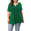 Vrouwen Plus Size T-shirt 5XL Vrouwen Korte Mouw Losse Casual Effen Knop Geplooide Tuniek Tops Grote Vrouwelijke Trui Zomer kleding 230705