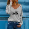 Damen T-Shirts Country Girl Cowgirl Cartoon Print Lose T-Shirt Frauen Streifen Langarm T-Shirt Liebhaber Geschenk Frühling Herbst Casual Soft Tops