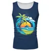 Linne för män Coconut Tree Print Ärmlös tröja Hawaii Top Summer Casual Beach Vest O Neck Shirt Herr Gym Kläder Bodybuilding 2023 230704