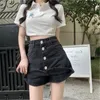 Saias verão singlebreasted denim shorts mulheres moda coreana cintura alta jean culottes 2023 mini calças azul preto baggy shorts