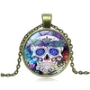 Pendant Necklaces Classic Mexican Sugar Skl For Women Men Flower Skeleton Glass Cabochon Chains Day Of The Dead Holiday Jewelry Drop Dhept