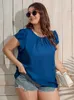 Camiseta de talla grande para mujer Finjani Keyhole Neck Puff manga blusa verano mujer gasa suelta Casual ONeck Short 230705