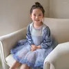 Robes de fille Sweet Girls Ruffles Robe en tulle à manches longues Velvet Causal Princess Bell Bottom Vêtements Shiny Sequin Holiday Costume