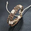 Charm-Armbänder, Vintage-Armband aus gewebter Baumwolle und Leinen für Männer, einfach, lässig, verstellbar, braun, modisches Armband, Schmuck, Geschenk